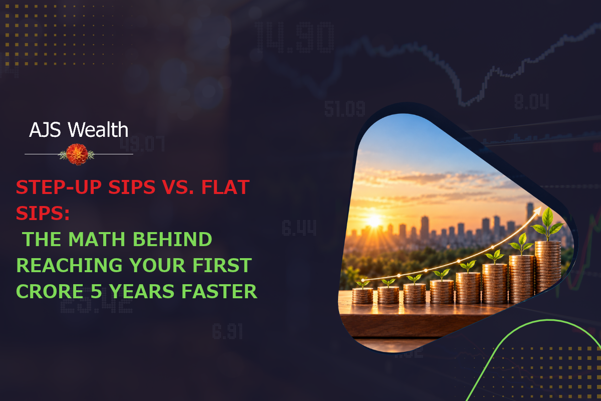AJS Wealth step-up SIP vs flat SIP comparison showing how compounding helps grow wealth faster.